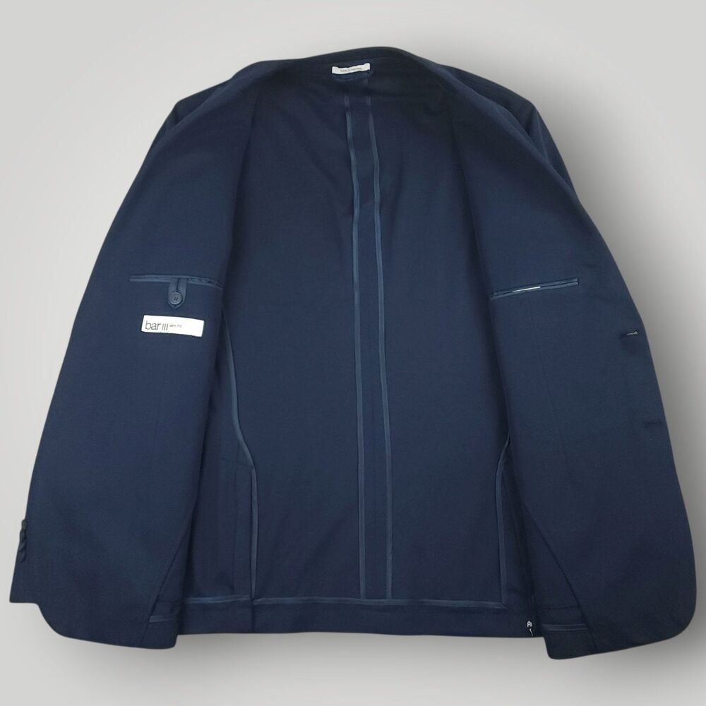 Bar III Sport Coat Mens 42R Unstructured Hopsack Patch Pocket Cotton Blend Navy - Picture 4 of 12